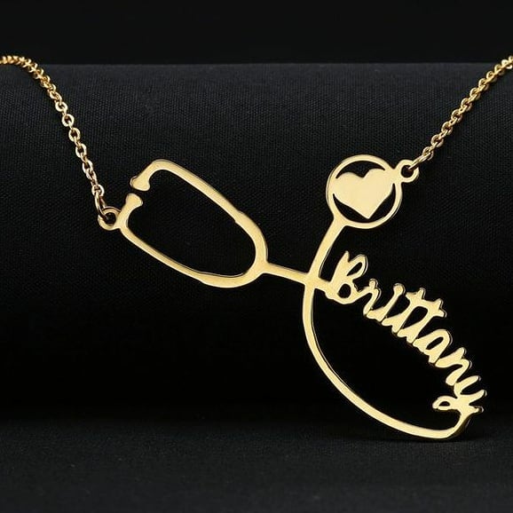Gold Plated Stethoscope Name Necklace