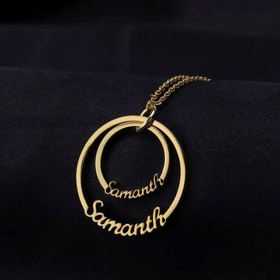 Gold Plated Double Ring Name Necklace
