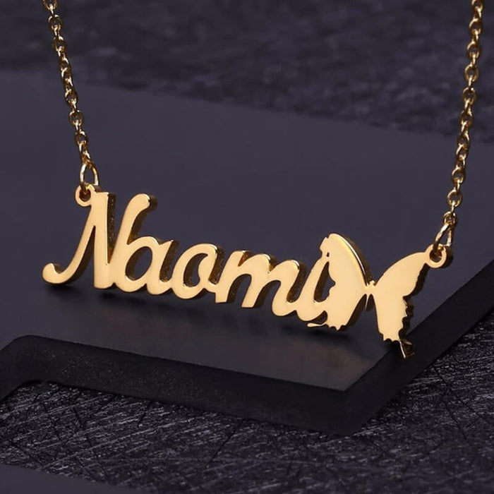 Gold Plated Butterfly Name Necklace