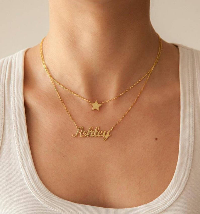 Gold Plated Double Chain Star Name Necklace