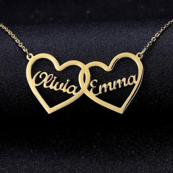 Gold Plated Double Heart Name Necklace