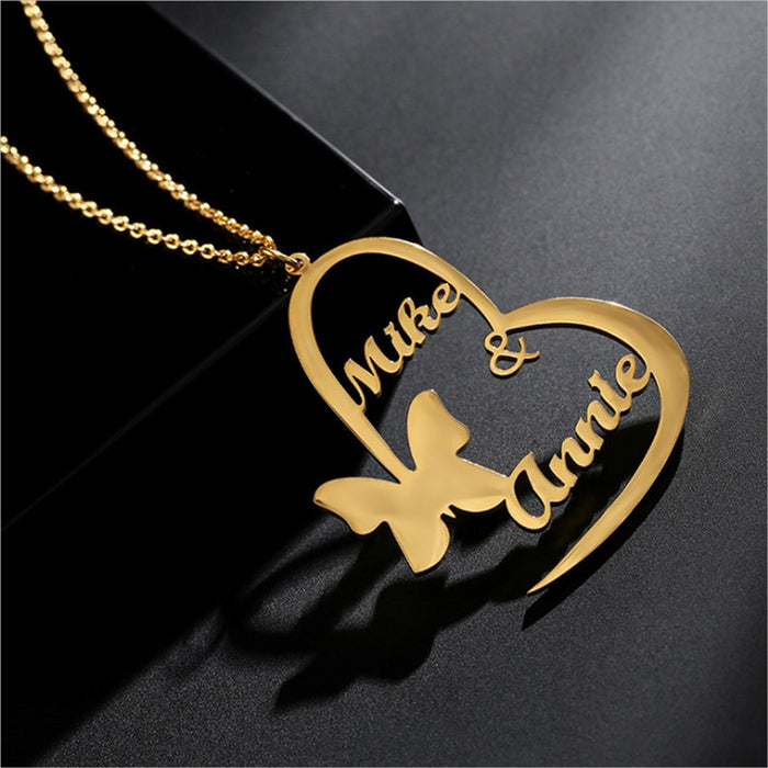 Gold Plated Heart & Butterfly Name Necklace
