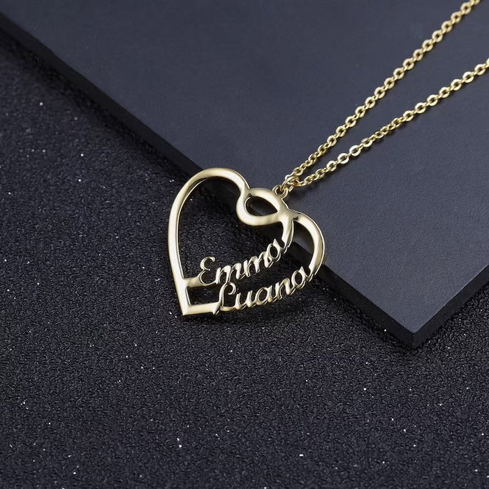 Personalized Single Heart Two Name Necklace