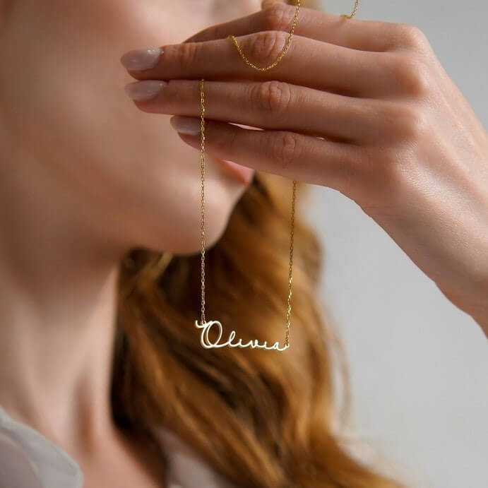 Gold Plated Signature Style Name Necklace