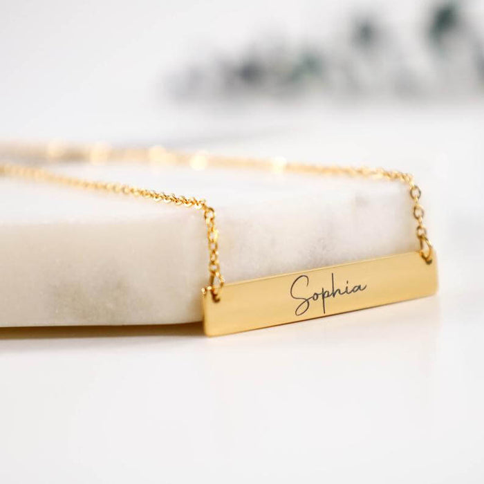 Gold Plated Beautiful Bar Name Necklace