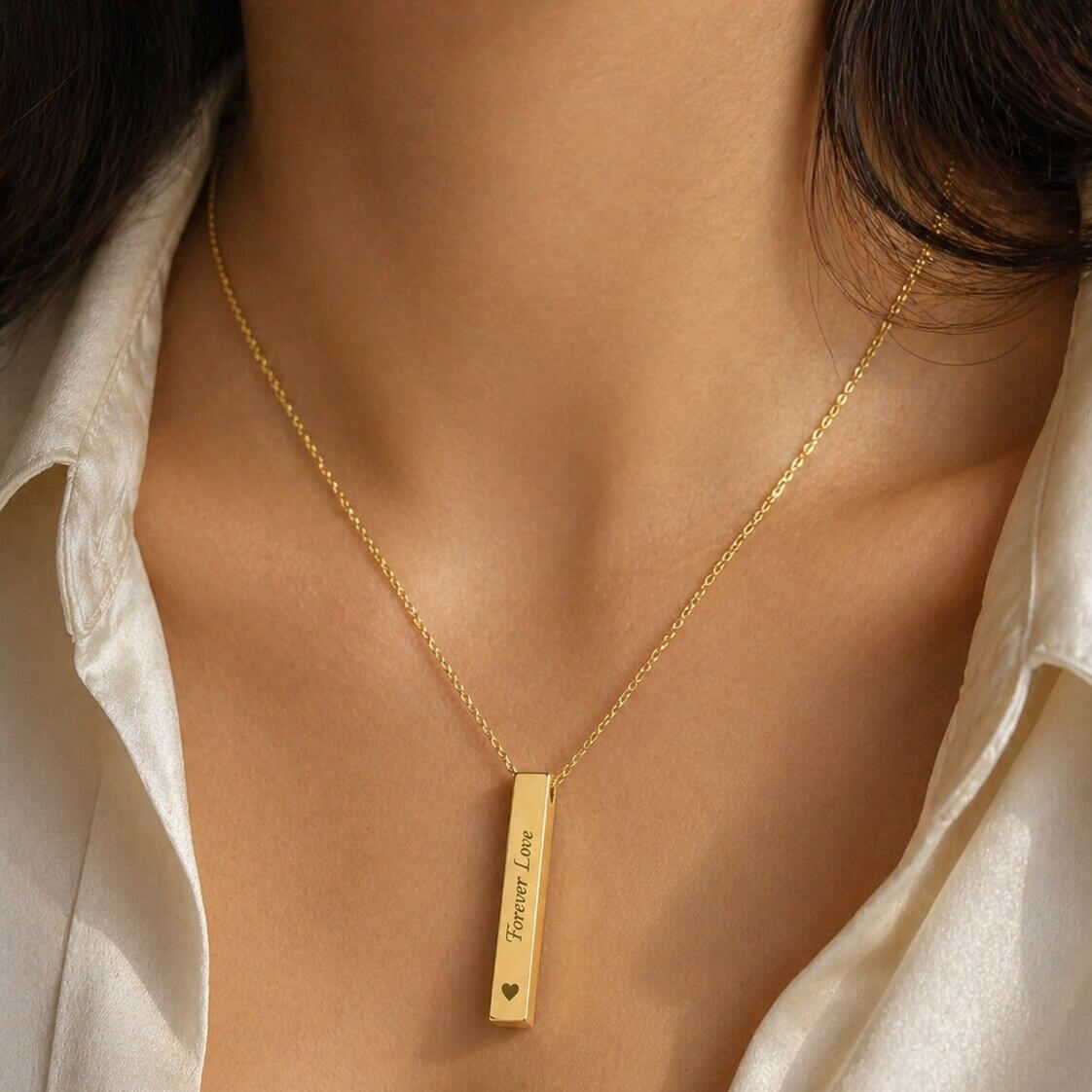 Gold Plated Cube Vertical Bar Name Necklace