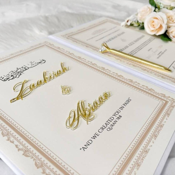 Personalized Nikah Nama Booklet With Pen & Flower