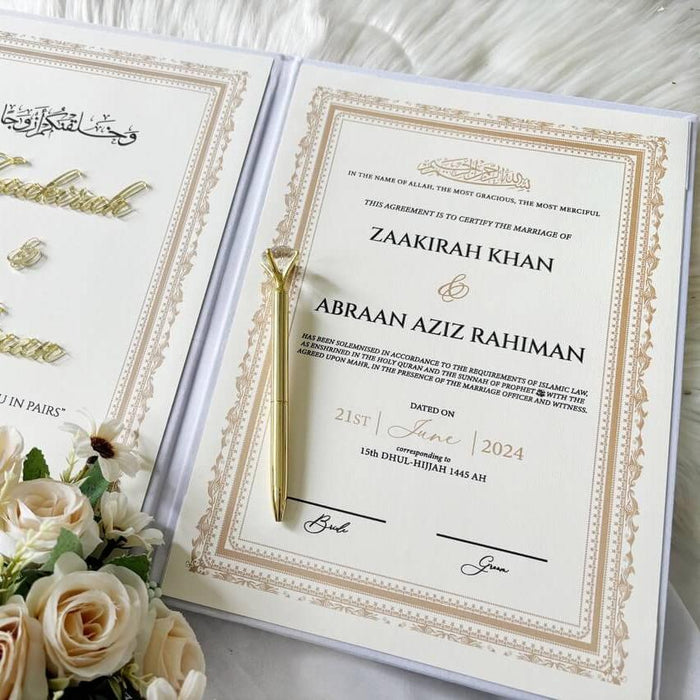 Personalized Nikah Nama Booklet With Pen & Flower