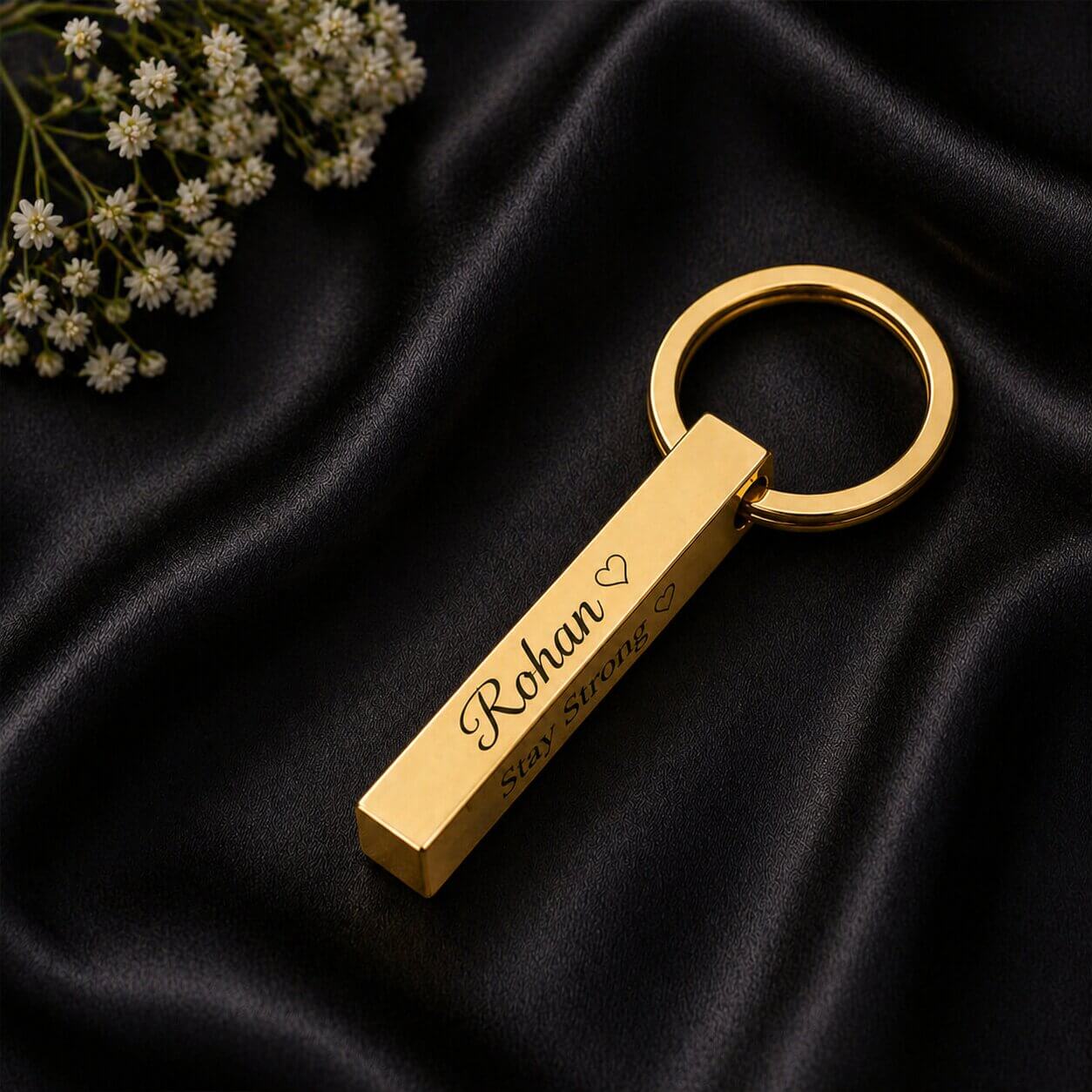 Gold Plated Cube Bar Keychain