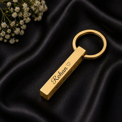 Gold Plated Cube Bar Keychain
