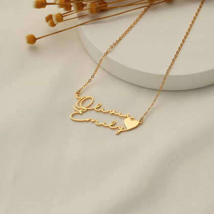 Gold Plated Signature Couple Name Necklace