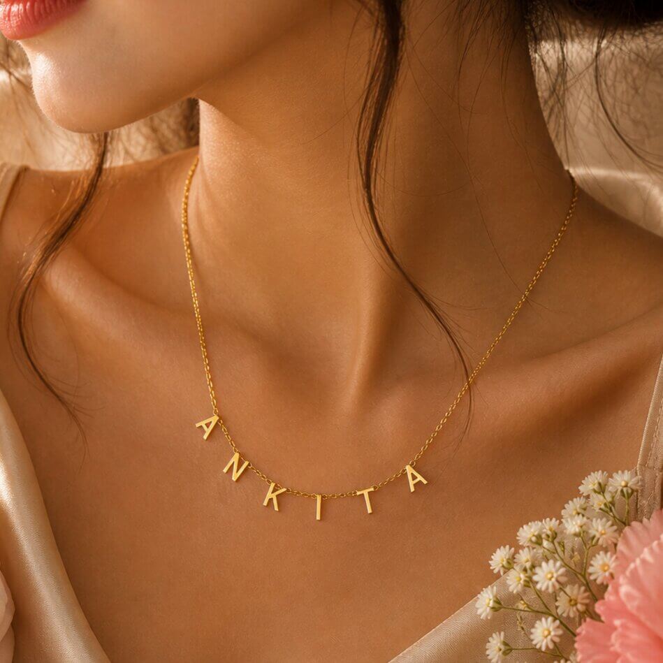 Gold Plated Spaced Letter Name Necklace