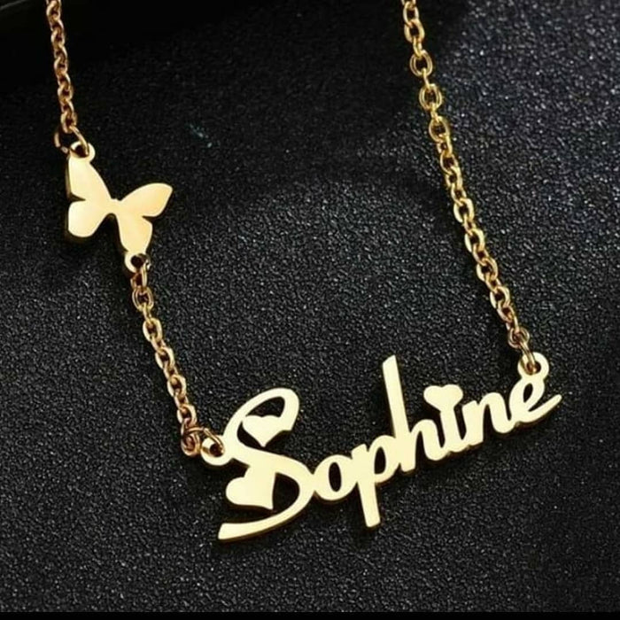 Gold Plated Flying Butterfly Name Necklace
