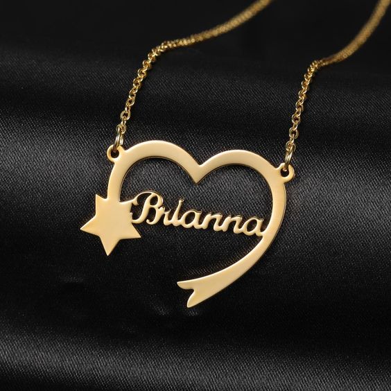 Gold Plated Heart With Star Name Necklace