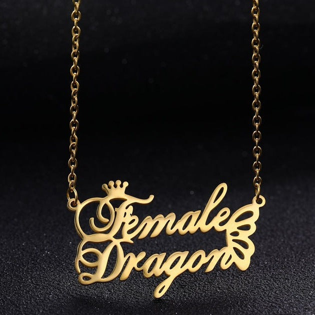 Gold Plated Crown & Butterfly Name Necklace