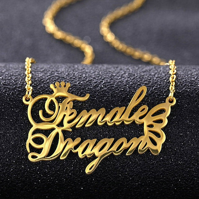 Gold Plated Crown & Butterfly Name Necklace