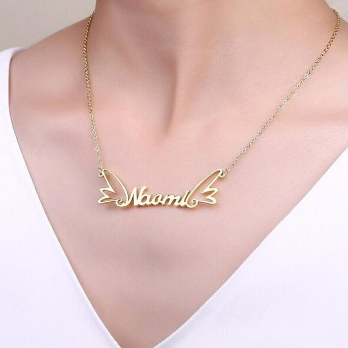 Gold Plated Angel Wings Name Necklace