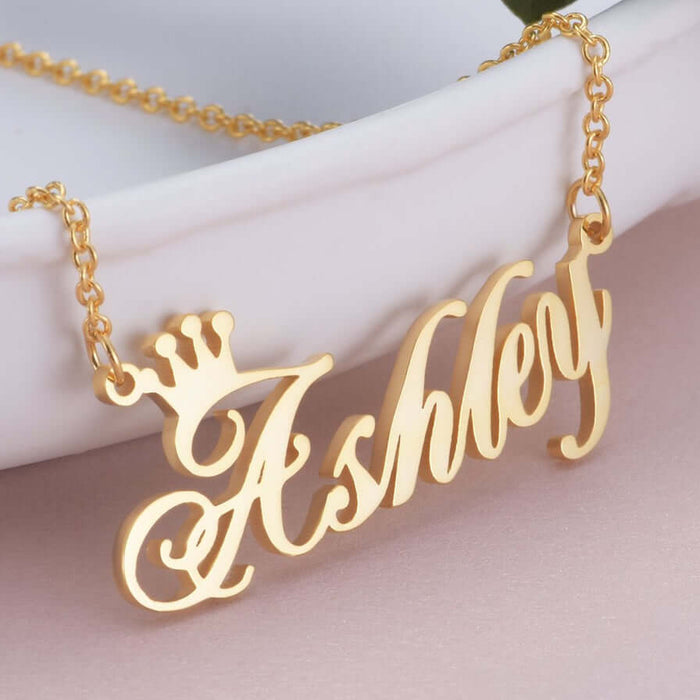 Gold Plated Crown Name Necklace