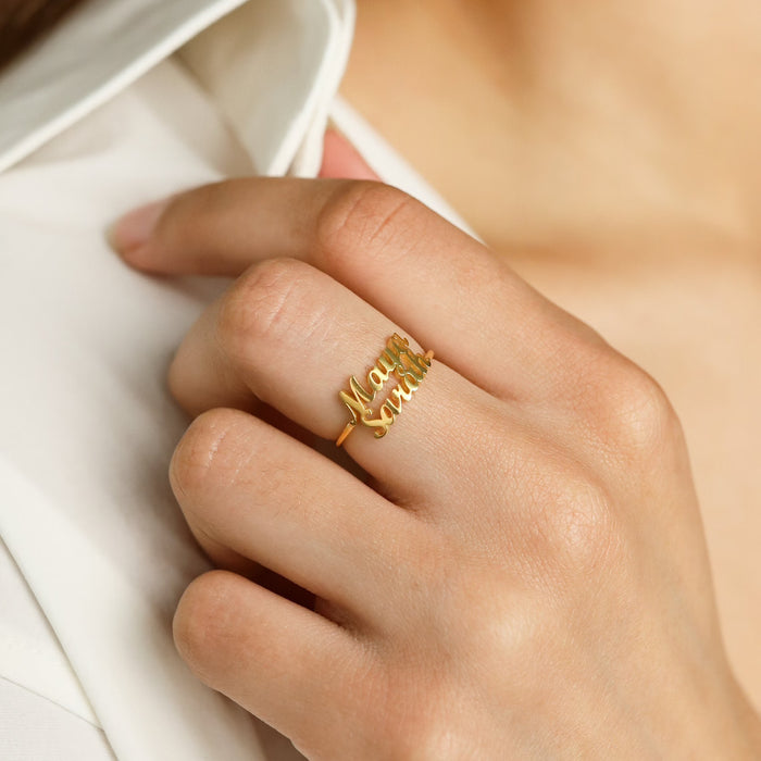 Gold Plated Couple Name Ring - Adjustable