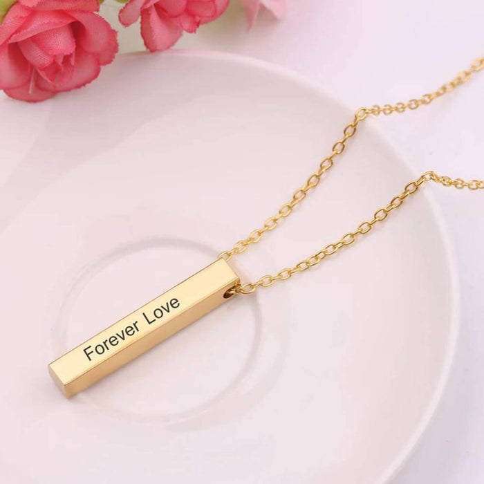 Gold Plated Cube Vertical Bar Name Necklace