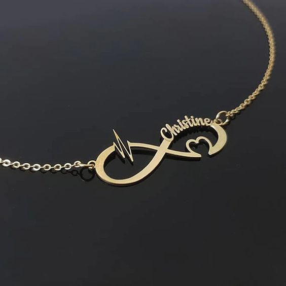 Gold Plated Infinity With Heart Beat Name Necklace