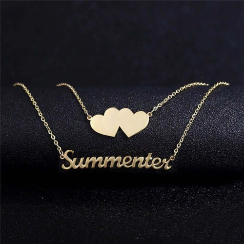 Personalized Double Chain Heart Name Necklace