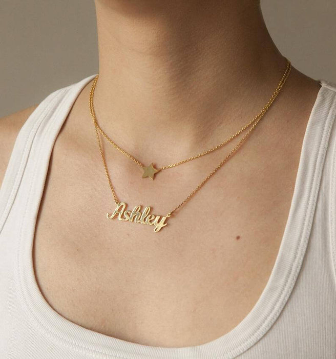 Gold Plated Double Chain Star Name Necklace