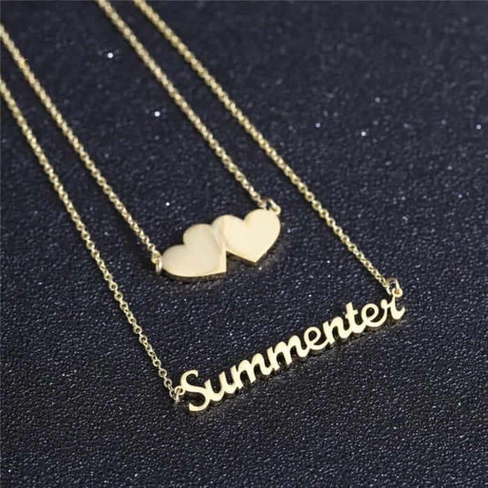 Gold Plated Double Chain Heart Name Necklace