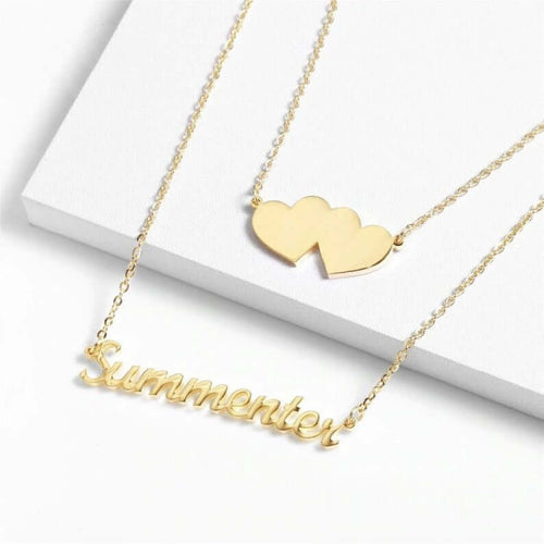 Personalized Double Chain Heart Name Necklace
