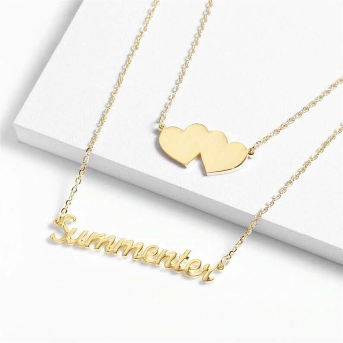 Gold Plated Double Chain Heart Name Necklace