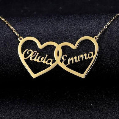 Personalized Double Heart Name Necklace