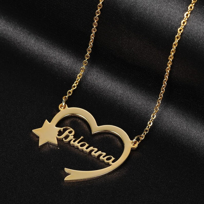 Gold Plated Heart With Star Name Necklace