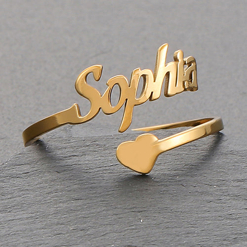 Personalized Heart Name Ring - Adjustable