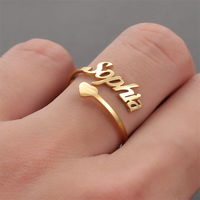 Gold Plated Heart Name Ring - Adjustable