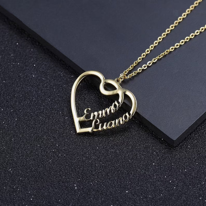 Gold Plated Single Heart Two Name Necklace
