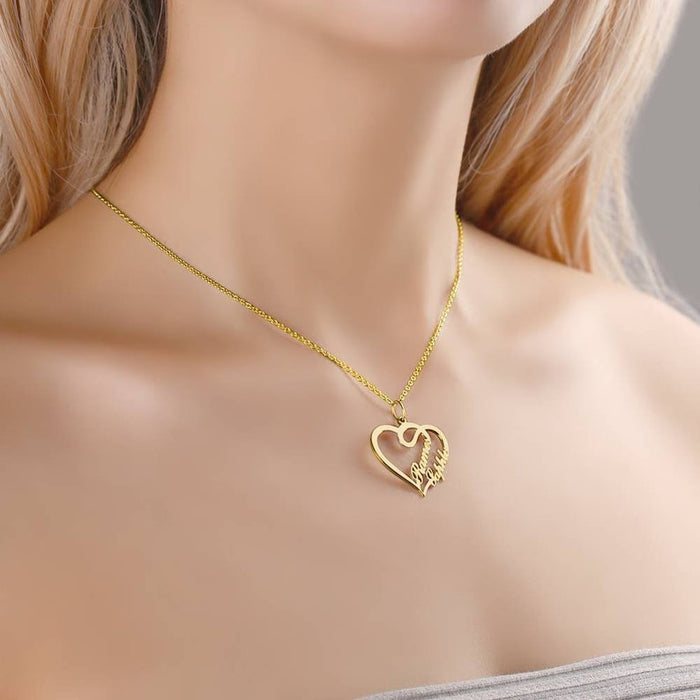 Gold Plated Single Heart Two Name Necklace