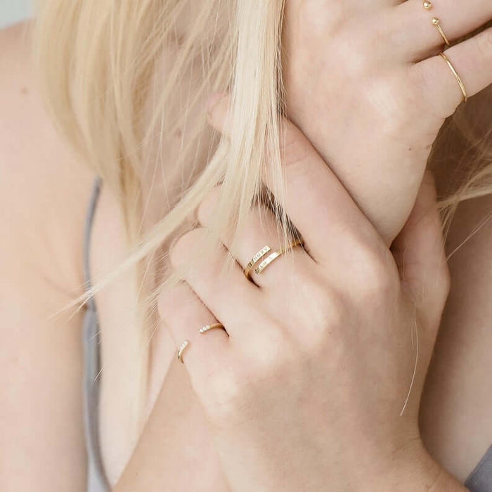 Gold Plated Couple Minimal Name Ring -  Adjustable